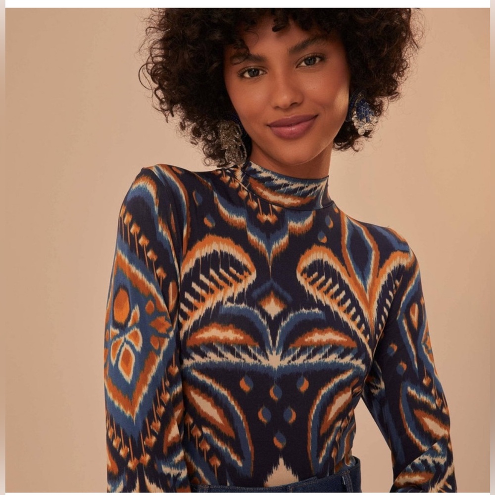 FARM Rio Blue and Orange Patterned Blouse